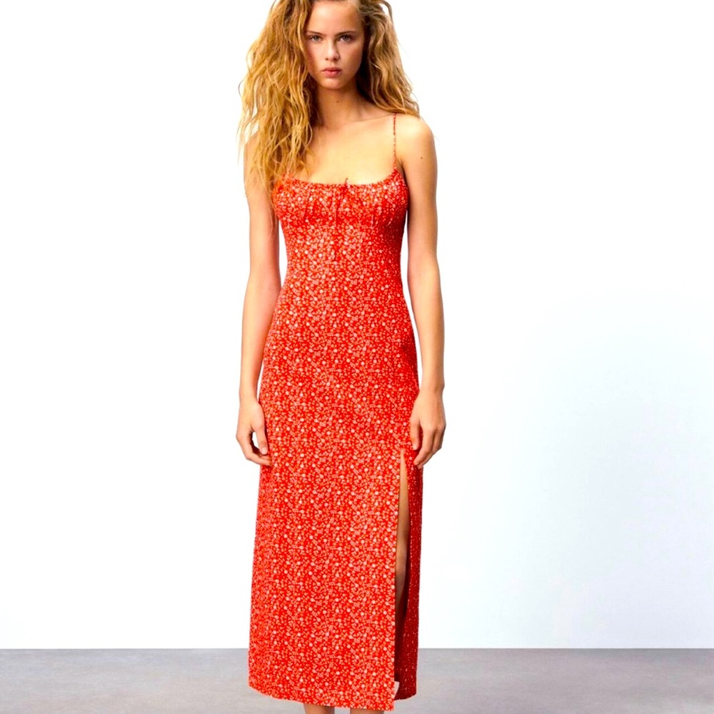 Zara med midi dress red floral